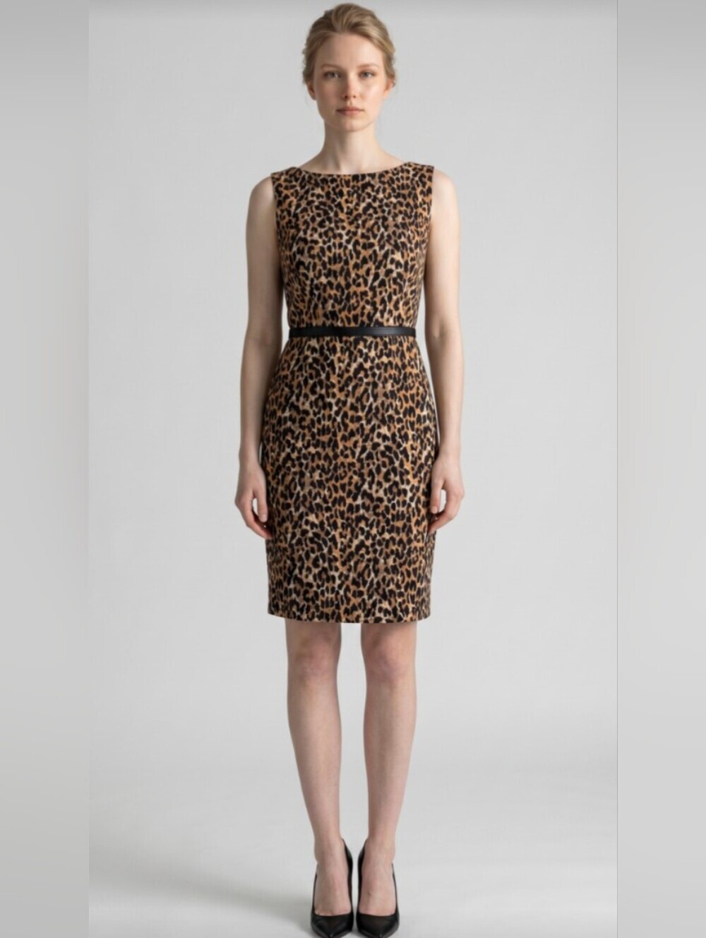 ANN TAYLOR LOFT PETITES! BLACK/BROWN GROSGRAIN RIBBON WAIST LEOPARD DRESS! SZ 2P - Picture 11 of 11